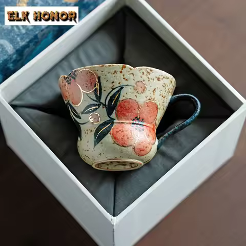 85ML Hand-painted Peach Blossom Flint Red Teacup Handmade Tea Bowl Cup For Tea Tea-tasting Meditatio