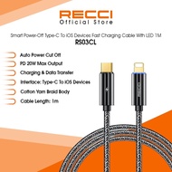 ATLAS RECCI RS03 Smart Power Off 20W 3A Super-Pantas Charger Cable with LED Breathing Light 1M RS03C