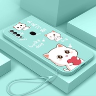 Casing for samsung a11  a31 a03s a21s M31 M51 A13 4G 5G Cute cat phone case love tpu straight edge non-slip stain-resistant with lanyard