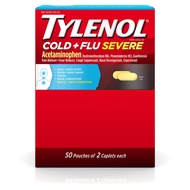 Tylenol Cold + Flu Severe Medicine Caplets for Cold, Flu, Fever & Cough Relief, 50 Pouches of 2 ct.