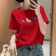 【 2026 CNY Chinese New Year Horse Red Tees 】100% Cotton Women T-shirt  2026农历新年衣服 马年T恤 马年新年衣服2026