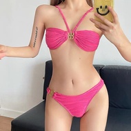 Arielle De Pinto Pink Ruched Bikini Set with Skirt