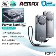 【3C Certified】Remax FCP-10 10000mAh Powerbank 45W Fast Charging Power Bank Built In Cable Pawer Bank