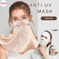 YOLO หน้ากากป้องกันรังสียูวีสำหรับผู้หญิงหน้ากากไหมหม่อนป้องกัน Seluruh Wajah นอนหลับหน้ากากป้องกันแสงแดดแบบใหม่