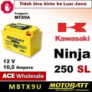 Aki Ninja 250 SL, Kawasaki, MOTOBATT, MBTX9U, aki kering motor 250SL