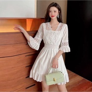 6879 Henna Boho Smocked Waist Mini Dress White Christmas Dress Casual Outfit