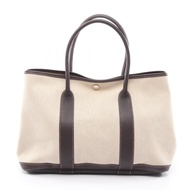【二手】愛馬仕 (Hermes) 托特包 Garden Party PM 米白色/烏木色帆布皮革款 女士二手 A