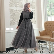 Baju Wanita Terbaru Gamis Dress Kondangan Mewah Simple NAILA MAXY MOSSCREPE MIX TILLE POLKA BUSUI