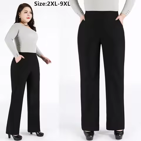 Office Lady Dress Pants Plus Size 5XL 8XL 9XL High Waisted Formal Straight Black Loose Women Stretch