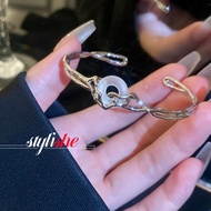 Irregular silver Bangle inlaid with jade donut for women Chalcedony bracelet for men cool girl fashi