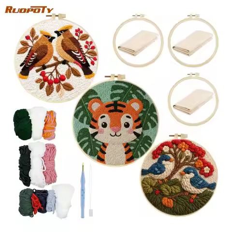 RUOPOTY Tiger Punch Needle Interior Craft Kits Animal Punch Needle Kits Adults Beginner Wall Decor D