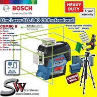 COMBO Bosch Line Level Laser GLL3-80CG Professional (Green Laser) ,AA Battery or 12v Battery &Charge