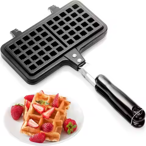 Cast Aluminum Waffle Baking Pan Rectangle Double-Sided Waffle Mold Pan Non-stick Durable Toast Fryin