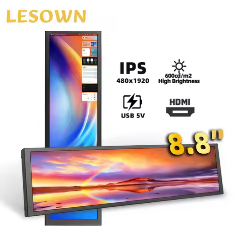 LESOWN 7.9 8.8 11.3 Inch Stretched Bar Display Small Auxiliary Screen 480×1920 IPS CPU Temperature M