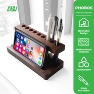 All For Work Pen Holder PHOBOS Desktop Organizer Stationery Wooden All In One 9 Slots