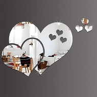 wholesale 3D Art Heart Shape Mirror Wall Sticker Removable Gold Sliver Double Love Bathroom Wall Dec