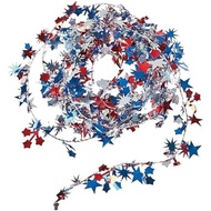 Patriotic Wire Star Garland for Fourth of July Party Decor (9 Feet Long)