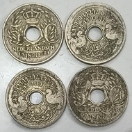 Koin Bolong 5 cent Nederlandsch Indie 1913-1921-1922 Wilhelmina Nickel