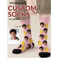 1 Pair Customized Face Printed Mid-Calf Socks, Put Any Face On Socks, Personalized Socks With Photos