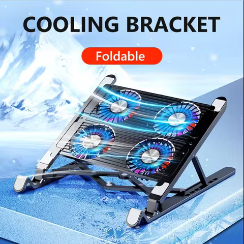 Foldable RGB Laptop Cooler with 2/4 Silent Fans & Adjustable Holder for 11-17.3" Gaming Notebooks Po