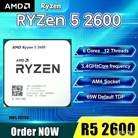 AMD Ryzen 5 2600 Original CPU 6C/12T 3.4‑3.9GHz Unlocked, AM4 Mainboard, Gaming Office Multitasking 