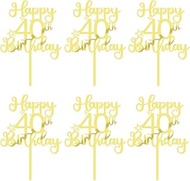 6 Pcs Mirrored Gold Acrylic Happy 40th Birthday Cake Topper,Birthday Party Decoration Ideas,Hello 40