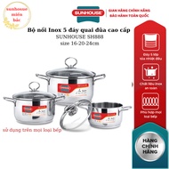 Sunhouse SH888 5-Bottom Stainless Steel Pot Set, Cooking Induction Hob - Genuine Product