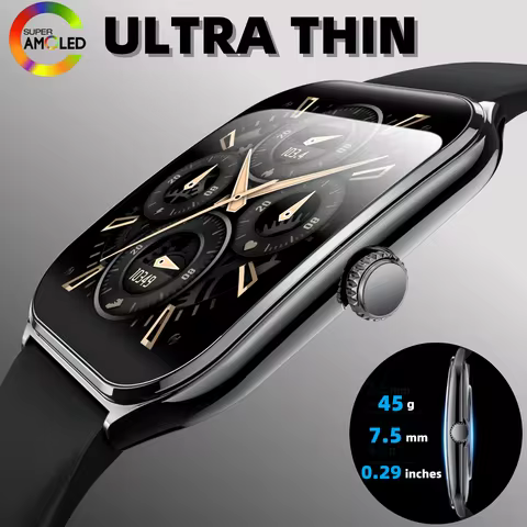 Fashion Ultra-Slim Amoled Smartwatch 1.96inch Curved BT Call Long Battery Life Fitness Watches Men A