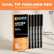 ENMY Dual Tip Fineliner Pens Black Ink for Acrylic Marker Artwork