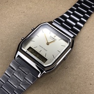 [Watchwagon] Casio AQ-230GG-9A Faint Gold Dial Gray Ion-Plated Steel Strap Ana-Digi Men Watch AQ230G