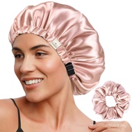 YANIBESTAdjustableSatinBonnetDoubleLayerHairBonnetforingBonnetsforWomenHatsCurlyHair,BlushPink IYX7