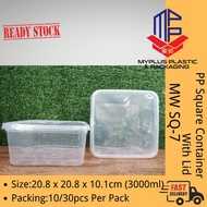 MW SQ-7 Square Disposable Plastic Food Container Safe For Microware Oven Heating - 3000ml Bekas