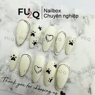 Nailbox FU2Q - Short Pointed Fake Nails, Yearbook Photos with Cute Black Cat Stamp Pattern