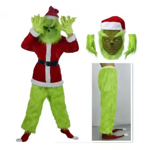 2024 New Christmas Costume Cosplay Clothes Dress Up Santa Claus Weird Green Haired Monster Grinch Pa