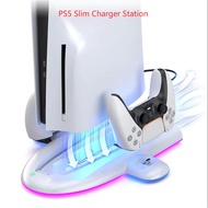 PS5 Slim Stand And Cooling Station With RGB LED Lighting And PS5 Slim Controller Quick Charger For Playstation 5 Slim Disc
