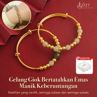 LOZT Gelang Giok Wanita Gelang Bangle Emas Gelang Emas 18k Gelang Emas Manik Giok Kombinasi Emas 18K