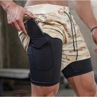 Double Layer Lejing Pants for Men's Gym Fitness Sports Short Pant