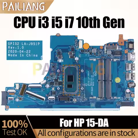 For HP 15-DA Notebook Mainboard LA-J951P i3-1005G1 i5-1035G1 i7-1065G7 M17755-601 L92844-601 M17755-