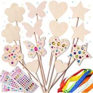 12pcs Handmade 2D Wooden Fairy Wands, Magic Wands, Princess Wands, Educational Wooden DIY Craft For 