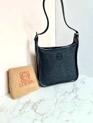 絕版中古包 Loewe 黑灰色拼皮流浪包 側背包 單肩包 二手古董包