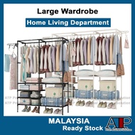 Large Wardrobe Rak Almari Besi Besar Pelbagai Guna Penyidai Baju Rak/ Large Stainless Steel Wardrobe Storage