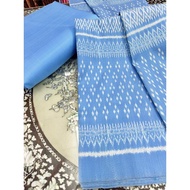 (Fabric Set) Silk Fabric Raised With Glass Flowers (2 Meter Patterned + 2 Plain Color) Clear Blue Sh