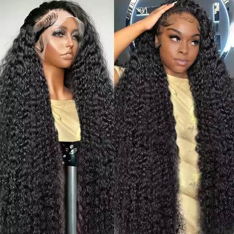 34 Inch Deep Wave Frontal Wig Human Hair 13x4 Curly Lace Front Wig Full Transparent HD Lace Water Wi