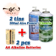 2 tins 300ml Aire Fresco/Cheerie + AA Alkaline Batteries 1 pair/ Bilik Pewangi 300ml Sprays Air Fres