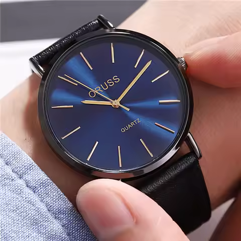 ORUSS Brand Classic Quartz Man Watch High Quality Leather Strap Leisure Sports Waterproof Business M