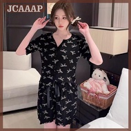 JCAAAP Ice lụa chủ đề Bowknot phim hoạt hình chuột giản dị nhà Cardigan Pajama Set