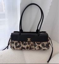Chanel 26a Small shopping bag east west leopard print tweed 黑色拼 豹紋 毛呢 法棍袋 小號  購物袋 單肩包 26b maxi flap 