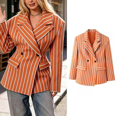 Women's Blazer 2026 New Fashion Spring Summer Striped Lapel Blazer for Women Casual Chic Personality