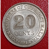1939 Malaya 20 sen 86 Tahun Duit Lama - King Geoege VI  乔治六世国王 - 1939 年马来亚 20 分 86 周年 稀有硬币