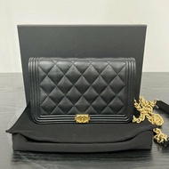 CHANEL 黑金Leboy Woc魚子醬牛皮肩背斜背鏈條包 19*12*4 99新配件盒子塵袋